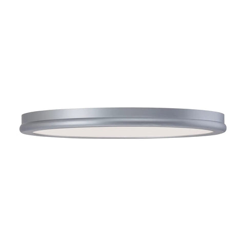 Side view of Geos 10 Inch LED Round Low Profile Flush Mount Ceiling Light 3000K Warm White Titanium Finish with Edge Lit Frosted Diffuser.