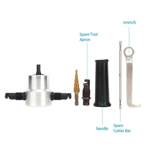 Double Head Metal Nibbler Cutting Kit With Hole Saw Drill Attachment including tool components and accessories for thin sheet precision