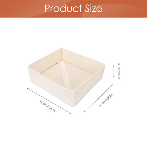 Foldable Beige Closet Storage Basket Straighten Your Space Fast Soft Polyester Cotton Linen Drawer Organizer dimensions 13.9 x 11.8 x 4.3 inches.