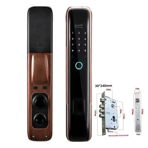Slick Smart Door Lock Serving Up Dead Easy Fingerprint Access With Locked Down Digital Password And Quick Remote Unlock For Rock Solid Home Security Plus Convenient Ic Card Fallback Backup, dual side view, heavy-duty zinc alloy, sleek design.