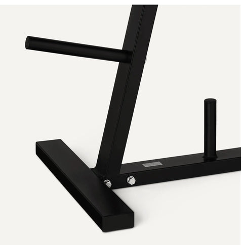 Close-up of Heavy Duty Five Spoke Weight Plate Tree Rack For One Inch Plates showing sturdy base and supportive prongs.