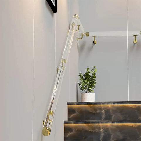 Premium Custom Clear Acrylic Handrail Kit For Modern Stairs And Hallways Non Slip Wall Mount Safety Railing With Reinforced Iron Brackets on staircase.