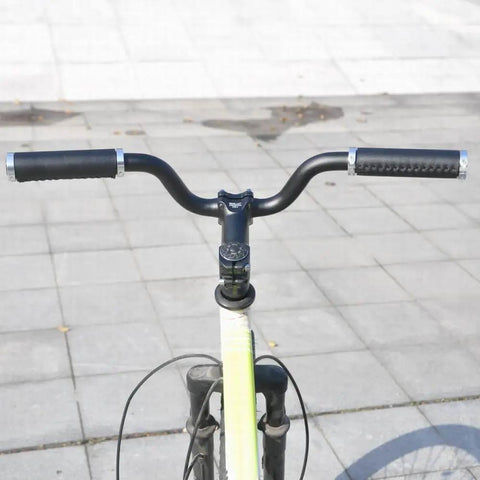 Front view of bike with Aluminum 25.4mm Handlebar Riser 80mm Rise, 520mm Long For Fixed Gear And Road Bikes, black finish visible