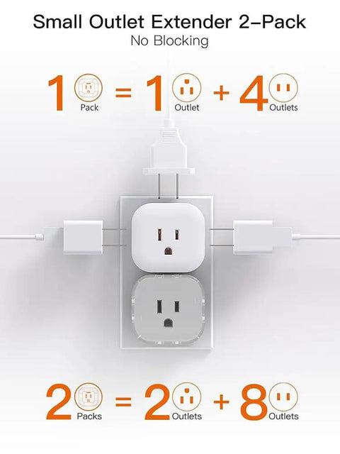 Image of a Small Outlet Extender 2-Pack showing two adapters increasing outlet capacity for easy access.