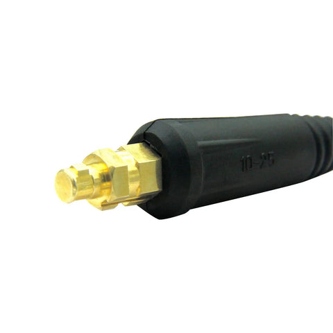 Close-up of a Dinse-Style Welding Cable Quick Connector Pair For 100 Amp To 200 Amp, Fits #6 To #4 Wires, heavy duty adapter