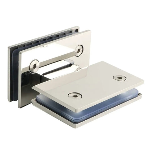 Heavy Duty 180 Degree Glass Door Hinge 2 Pack for Frameless Cabinets and Showcases, Clip Pivot Replacement Part shown in silver finish