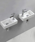 Compact Wall Hung Powder Room Basin for Small Bathrooms, Rectangular Ceramic Wash Basin with Right Hand Drain, Durable 1280C Fired Ceramic