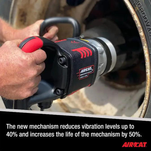Straight Up Heavy Duty 1 Inch Straight Pneumatic Impact Wrench With Vibrotherm Drive And Rubber Grip 2300 Ft Lbs Torque in use with visible handle