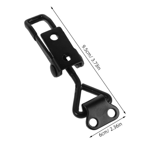 Ultra Heavy Duty 12-Piece Black Toggle Latch Set With Quick Release And Vibration Resistance For Smoker Doors Metal Cabinets And Tool Boxes Secure Clamp close-up showing dimensions and black finish.