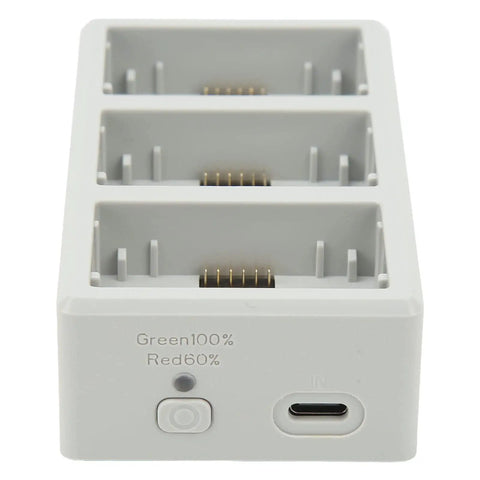 3 Port Drone Charger Hub For Mini 3 Pro With Fast Intelligent 3 Way Battery Charging Station shown with three slots and indicator light