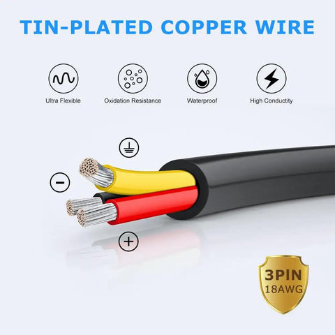 18 Gauge 3 Conductor Electrical Wire 32.8 Ft Black Stranded Low Voltage Cable 18 AWG Tinned Copper PVC Jacket