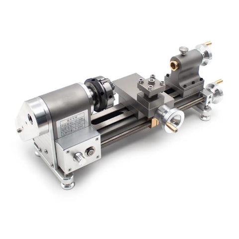 Multi-function Precision Mini Lathe Machine With 50mm Chuck For Turning Wood And Metal Projects Variable Speed Control close-up view showing parts and chuck.