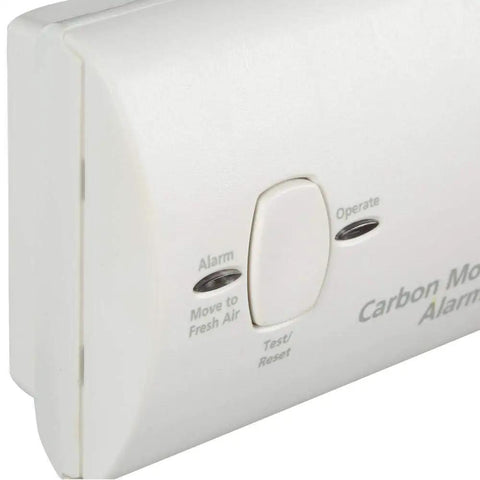 Close-up of Battery Powered Carbon Monoxide Detector With LED Status, Test Reset Button, Low Battery Indicator, Portable CO Alarm