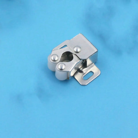 Stainless Steel Ball Latch Cabinet Door Catch Kit, 15 Pieces, shown on blue background with smooth roller mechanism.