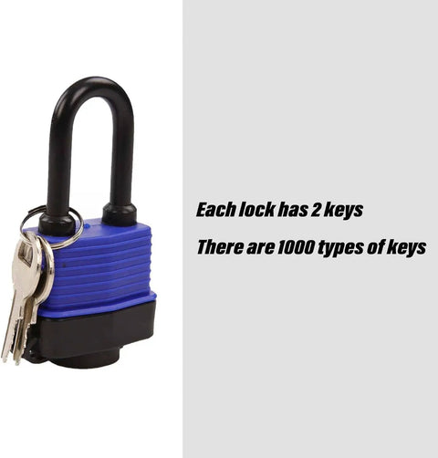 Built-Tough Outdoor Padlock 44mm 1.75 Inch Keyed-Alike, Steel Lock with keys and extra long shackle, weatherproof cover
