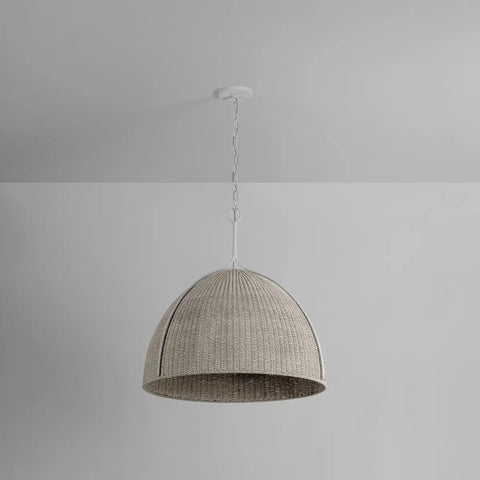 Top Shelf One Light Handwoven Dome Pendant Lamp With Vintage Gold Leaf Finish Heavy Duty Steel Customizable Hang Height Damp Rated Bathroom Ceiling Fixture Slick Organic Vibe For Any Space in beige woven rattan.