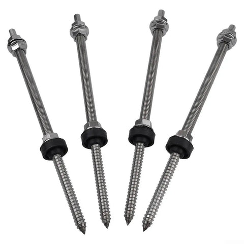 Rugged M10 Hanger Bolt Kit With EPDM Seal Stainless Steel Locking Nuts And Adapter Set For Solar Panel Mounts Built To Last 250mm Length 4 Pieces