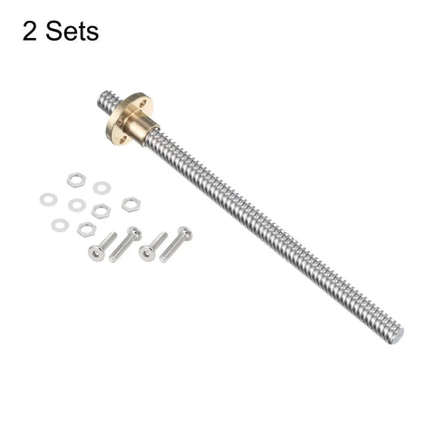 Two Pack 6 Inch TR8x8 Stainless Steel Lead Screws With Brass Nuts For 3D Printer Z Axis And CNC Machines with accessories