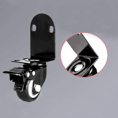 Close-up of Ridiculously Smooth Swivel Caster Wheels 4 Pack with Heavy Duty L Shaped Brackets, black PVC material.