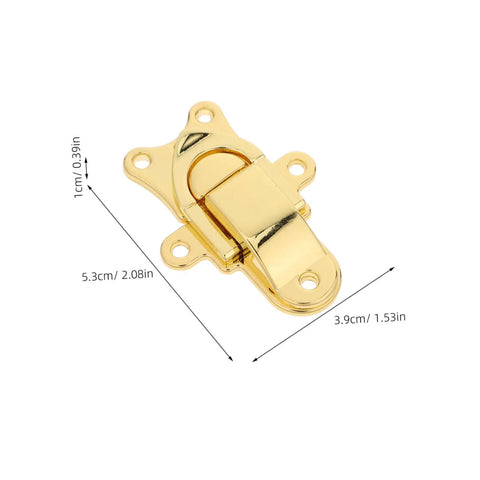 Stylish Vintage Zinc Alloy Duckbill Toggle Latch Set with All Mounting Hardware For Upgrading Wooden Jewelry Boxes and Cabinets in Super Cool Golden Finish, showing dimensions.