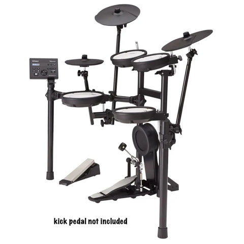 TD-07KV Electronic V-Drums Kit with dual-ply mesh heads, showing pads and hardware, kick pedal not included, compact setup