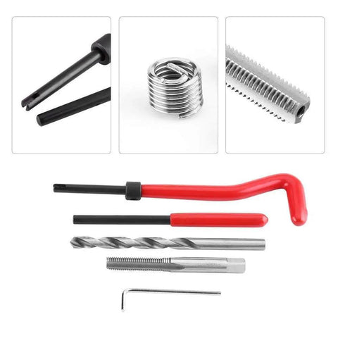 Top Shelf Thread Repair Kit 35 Piece stainless steel M8 X 1.25mm helicoil inserts, tools and accessories for bolt fixes.