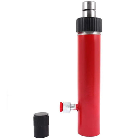 Top Shelf 10 Ton Hydraulic Porta Power Hand Pump with chrome plunger, red finish, and black cap for chassis repair.