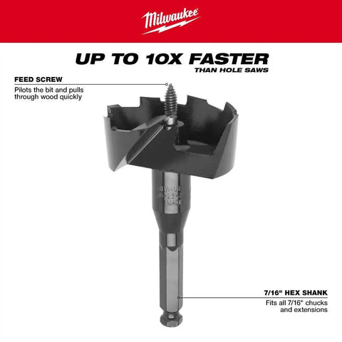 Heavy Duty Wood Drilling Bit 3-Inch Diameter Self-Feed With Wide Throat Design For Fast Timber Cuts shown with feed screw