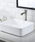 White Vessel Sink With Faucet And Drain Combo For A Dope Modern Bath 19x15 Rectangle Vessel Sink Above Counter Top Mount Porcelain Ceramic Basin