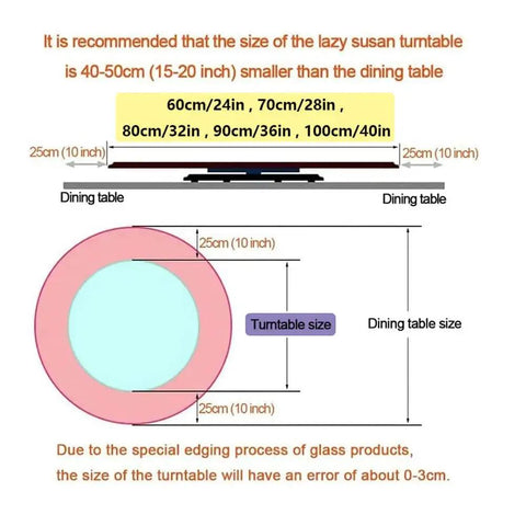 Diagram showing dimensions for Extra Large 40 Inch Natural Wood Lazy Susan Rotating Serving Tray Kitchen Tabletop Organizer.