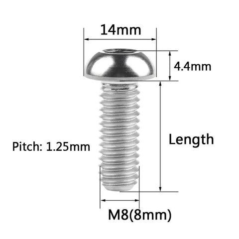 Top Shelf Titanium Hex Bolts 5 Pack M8 X 30mm Allen Key Screws For Custom Motorcycle Disc Rotors side view with measurements