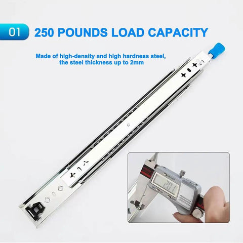 1 Pair 56 Inch Beefy Heavy Duty Drawer Slides With Lock Full Extension Side Mount Ball Bearing Rails 250 Lb Load Capacity steel