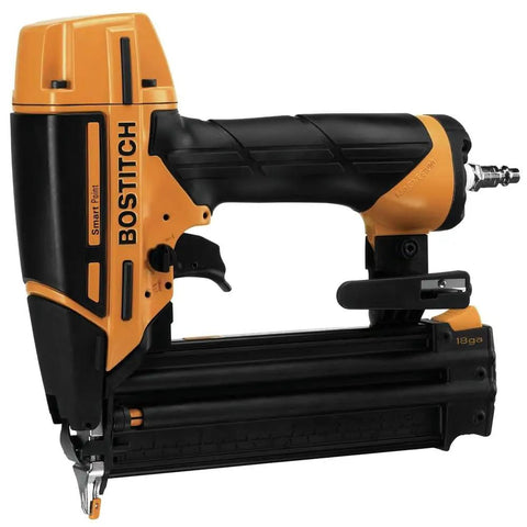 BOSTITCH 18 Gauge Brad Nailer, precision tool for easy trim projects paired with No Sweat 6 Gallon Pancake Air Compressor.