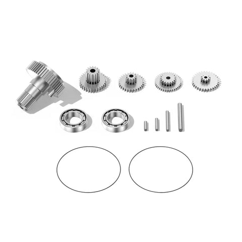 Badass Titanium Metal Gear Upgrade Kit For B44BLS V2 RC Servo components, including gears, bearings, pins, and seals.