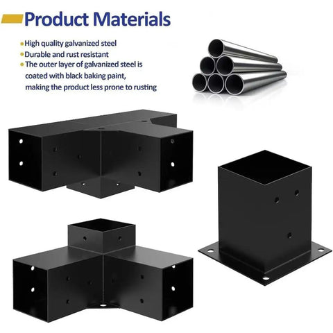 Heavy Duty 3 Way Right Angle Pergola Brackets Woodworks Post Base Kit With Screws For Gazebos, Patios, Pergolas And Log Cabins, Built To Last, DIY Ready Sturdy Outdoor Support