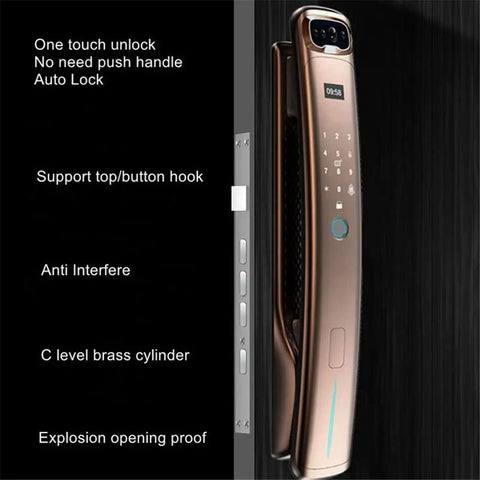 Hella Secure Smart Door Lock With 3D Fingerprint Scanner And Slick App Control Swipe Card Reader Built In Doorbell showing touch unlock feature.