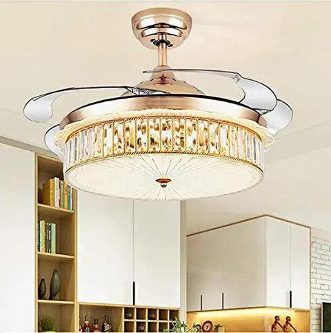 Top Shelf 42 Inch Invisible Ceiling Fan With Smooth LED Lighting Smart Folding Blades Barely Noticeable Spin Energy Efficient Wireless Remote Control For Kitchen Or Home Office installed in modern kitchen.