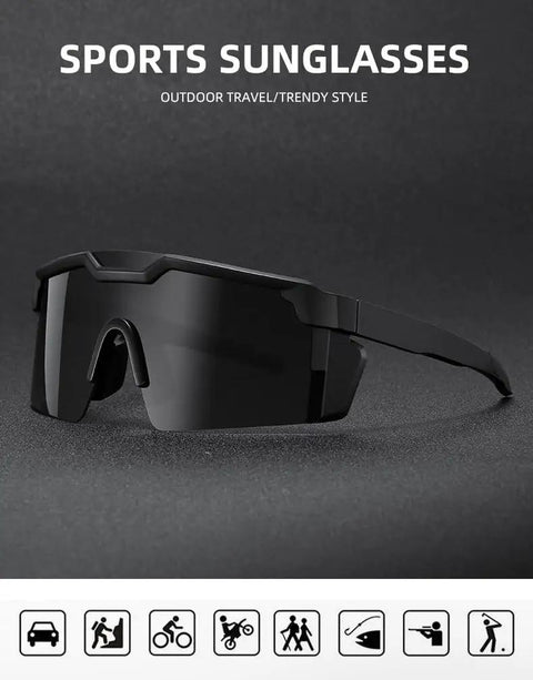 Hella Durable Photochromic Polarized Safety Glasses With Tough As Nails Impact Resistant Polycarbonate Lenses and Protective Side Shields For Beast Mode Outdoor Activities, angled view on a black background.
