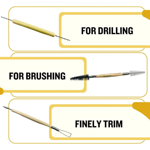 Dope Eleven Piece Double Ended Sculpture Tool Set For Clay And Pottery Cleaning Shaping Texturing And Molding Tools For Pro Grade Creative Art Projects And Model Work showing drilling, brushing, trimming tools