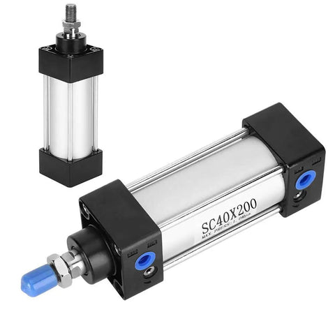 Double Acting Air Pneumatic Cylinder Made From Aluminum Alloy For Industrial Automation Systems, showcasing components and connectors.