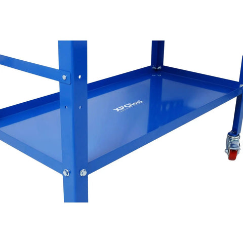 Close-up of smart tool tray on the Rock Solid Carbon Steel Welding Table With Smart Tool Tray And Easy Rolling Locking Casters 36 By 18 Inches.