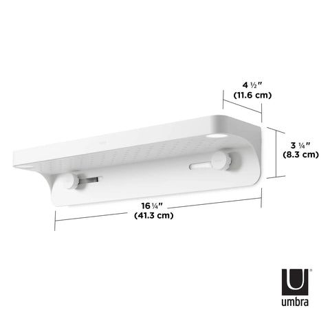 Adjustable Shower Shelf With Clean White Finish Zero Drill Install 72 To 144 Inch Expandable Rack, 16.25 inch long sleek design.