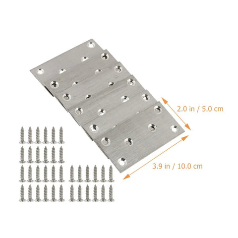 Stainless Steel Brace Plates Set With Screws, Corrosion Resistant Flat Corner Joining Plates For Table And Furniture Repair