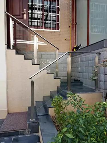 Solid 304 Stainless Steel Railing Post Kit With Round Handrail Guardrail System For Glass Panels Deck Patio Balcony Knockout Rust Resistant Design Zero Hassle Install Built Damn Tough on outdoor stairs with glass panels.