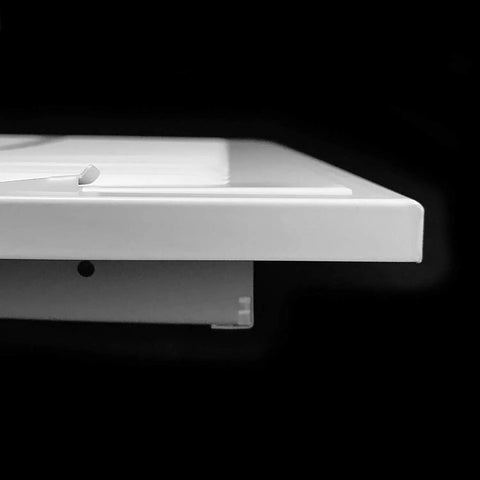 Side view of 12x12 Steel Return Air Grille With Removable Door For 1 Inch Filters White HVAC Vent Cover For Wall Or Ceiling Install Cold Air Intake Grille