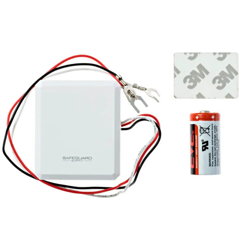 ERA Extend A Chime Long Range Wireless Doorbell Extender Kit components with battery and adhesive pad