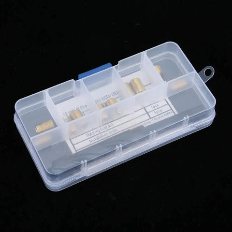 M6x1 Self Tapping Thread Repair Kit With Twist Drill Bit And Installation Tool 12 Pieces Carbon Steel Damaged Thread Repair Set For Auto And Machinery Quick Easy Repairs, plastic case