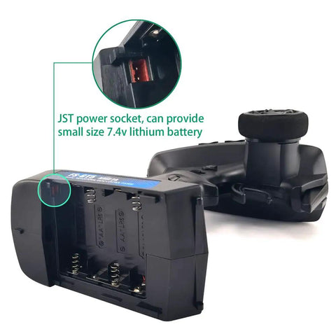 Six Channel RC Transmitter With FS-BS6 Receiver For Cars And Boats, Flysky Ready, feature view showing JST power socket