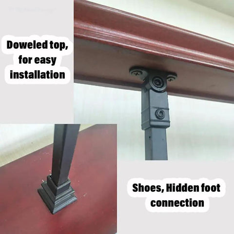 Top Shelf Black Wrought Iron Railing Posts And Balusters For Deck Backyard Porch And Balcony, 37 Inch showing doweled top and hidden foot connection.
