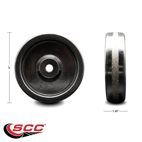 Tough As Nails 5 Inch Phenolic Replacement Wheel With One Half Inch Bore showing side and top views for industrial use.